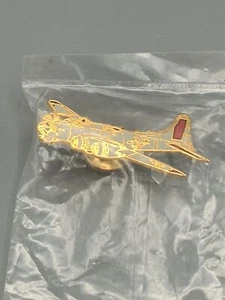 Vintage Airplane Pin Military Style White & Gold Tone - Picture 1 of 3