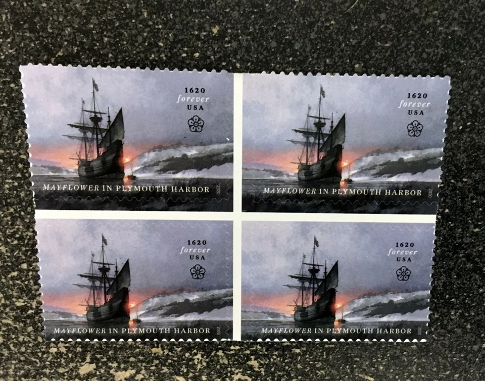 2020USA #5524 Forever Mayflower in Plymouth Harbor - Block of 4  mint - Image 1 of 1