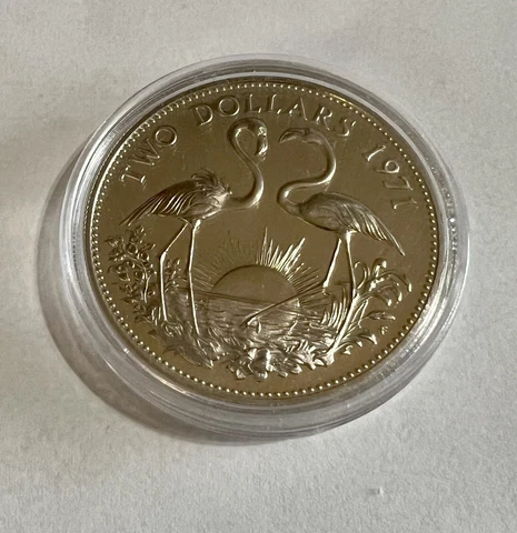1971 BAHAMAS PROOF STERLING SILVER TWO DOLLAR COIN Cover