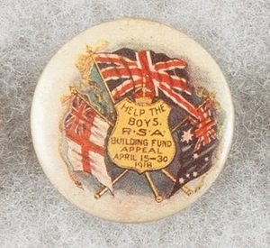 World War One Australian R.S.A. Building Fund Appeal 1918 Pinback Button Badge - Picture 1 of 1