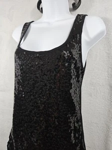 Old Navy schwarz Pailletten Tank groß Baumwollmischung klassisch Whimsigoth Glitzer Neu mit Etikett - Bild 1 von 10