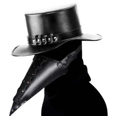 Máscara Plague Doctor Steampunk utilería pájaro nariz larga pico juegos con disfraces imitación cuero PU  Foto 1 de 4