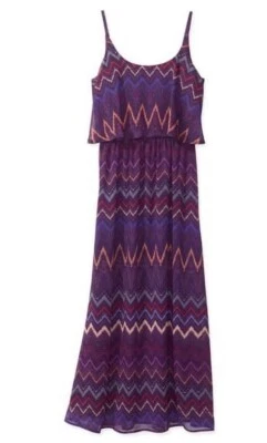 Maxi Vestido Empire Cintura En Niveles Ajustable Correas de Espagueti Gasa Talla Lg Púrpura Foto 1 de 4