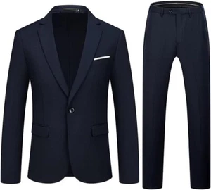 Mens Suits 2 Piece Slim Fit Casual One Button Solid Suits for Mens Business Med - Picture 1 of 8