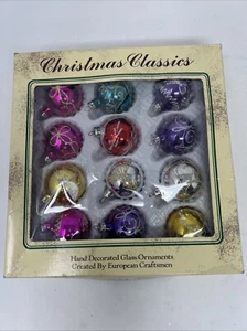 12 Vintage Christmas Classic Decorated Glass Ornaments European Craftsman Used - Picture 1 of 4