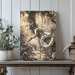 Leinwandbild Schlange im Dschungel - Tropical Wildlife Serpent Art, Monochrom Vintage - Bild 1 von 17