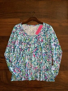 Lilly Pulitzer XL Dive Bar PJ KNIT HENLEY TOP Langarm Pyjama Shirt Neu mit Etikett - Bild 1 von 3