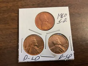 1960 P Small  Date Red Brilliant Uncirculated  Lincoln Cent + 1960D LD & SD - Picture 1 of 4