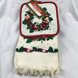 Cecil Saydah Co Vintage Weihnachten Handtuch Topflappen Set Obstkranz Muster NEU - Bild 1 von 4