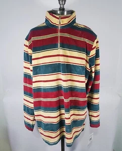 Women's XL Alfred Dunner Red Green Striped Velour Pullover Shoulder Pads Zip - Picture 1 of 8