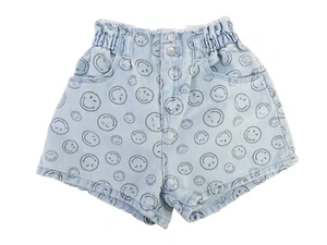 Zara Girls Paperbag Shorts Blue Denim Smiley Face Print SMILEY WORLD age 4 5 yrs - Picture 1 of 4