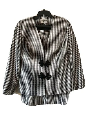 Traje Falda Mujer John Meyer Talla 10 Negro Blanco Estampado Pata de Gallo Poli/Mezcla Lana Foto 1 de 4