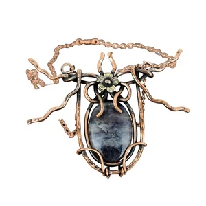 Mothers day Deal Iolite Sunstone Stone Wire Wrapped Flower Chain Necklace Copper - Picture 1 of 7