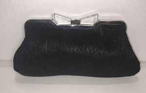 Jessica McClintock Black Evening Clutch Purse Lucite Bow Closure - Picture 1 of 12