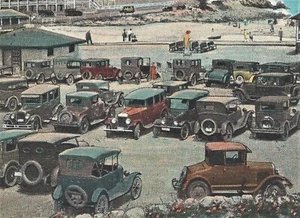 York Beach ME Parking Area 30+ Vintage Automobiles Hotels c1930s Tichnor 128727  - Picture 1 of 4