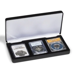 Black Leatherette Box for 3 Coin Slabs - PCGS NGC ANACS up to 2 1/2 x 3 3/8" - Picture 1 of 6