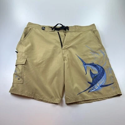 Guy Harvey Africo Board Shorts Mens 36 Gold Flat Front Beach Outdoors Casual - Image 1 of 4