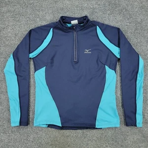 Mizuno Shirt Women Small Blue Logo Graphic Pullover 1/4 Zip Long Sleeve Stretch - Picture 1 of 15