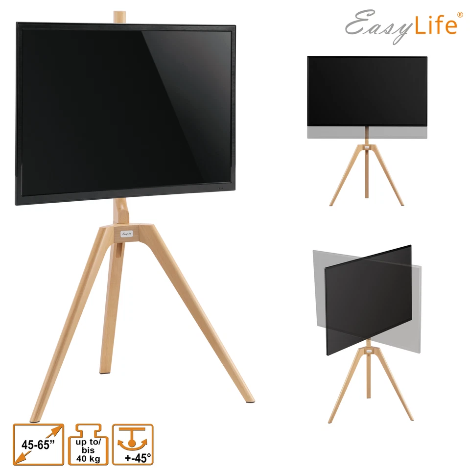 EasyLife Tripod Holz TV-Stativ 45-65", Schwenkbar & Höhenverstellbar in Buche - Bild 1 von 4