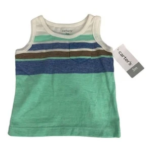 Carters Baby Tank Top 3M Striped Sleeveless Green & Blue Cotton Blend - Picture 1 of 5