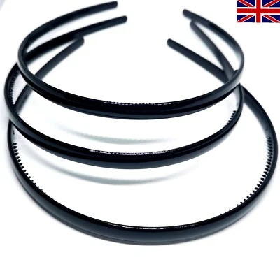 3pcs Black Plastic Hairbands with Gripping Teeth Narrow Alice Bands Headbands UK