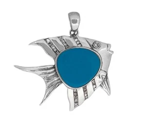 925 Sterling Silver Turquoise Inlay Tropical Fish  Charm Pendant 05 - Picture 1 of 3