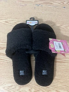 Muk Luks Womens L 9-10 Original Fuzzy Slippers Ebony Memory Foam New - Picture 1 of 2