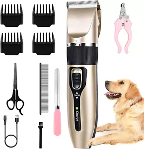 Electric Pet Dog Cats Grooming Clippers Low Noise Cordless Shaver Trimmer Kit - Picture 1 of 12