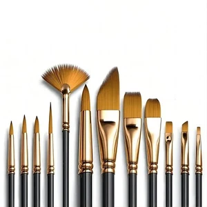 Nylon Bristle Brush Set Nylon Flat Brushes 12 PCS Watercolor Brushes Oil Paint - Picture 1 of 20