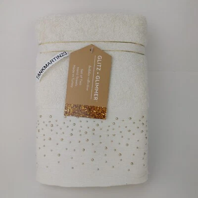 Juego de 2 Toallas de Mano de Baño Brillo + Brillo Navidad Cuentas Doradas Beige Foto 1 de 4