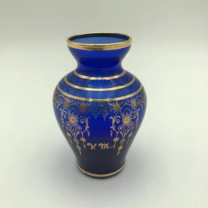 Vintage Vecchia Murano Glas Vase mit 24K Goldrand Kobaltblau 4-1/8" ——455—— - Bild 1 von 5