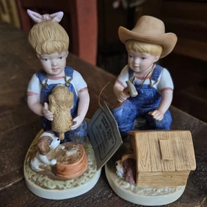 Homco Home Interiors Denim Days VTG Set of 2 Figurines "Puppy Love" #1503 w/ Tag - Picture 1 of 18