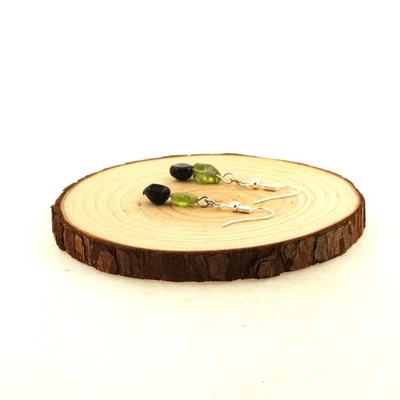 Mineralien und Steine Précieuses. Ohrringe 2 Perlen Peridot + Tourmalin - Bild 1 von 2