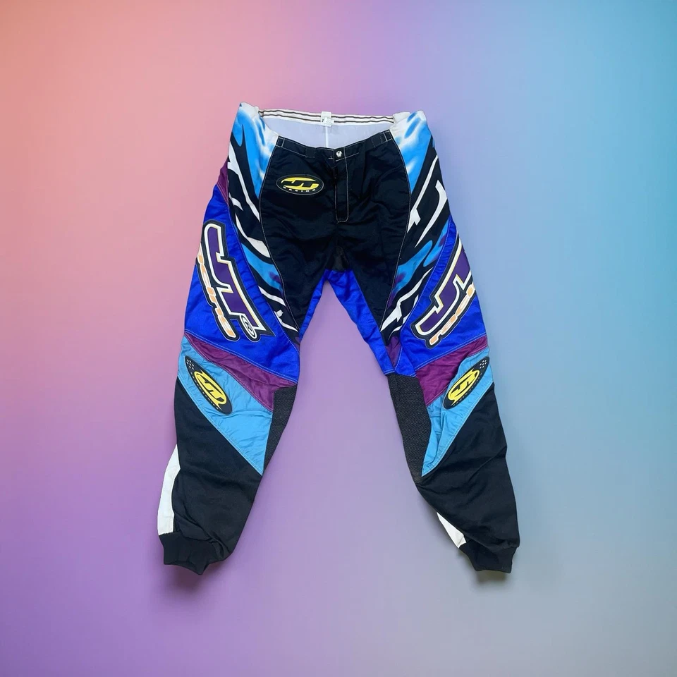 Calças de corrida de motocross vintage anos 90 JT Racing Concept 2 — design "Blue Flame" - Imagem 1 de 2