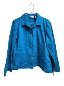 Chico’s Turquoise Floral Embroidered Blazer Jacket | Stretch Cotton | Size 1 (M) - Picture 1 of 4