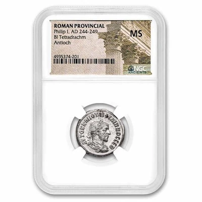 Roman Silver BI Tetradrachm Emperor Philip I (244-249 AD) MS NGC - Image 1 of 3