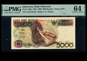 Indonesia 1992, Banco Indonesia 5000 rupias P-130g "escalera ascendente" PMG 64 - Imagen 1 de 2