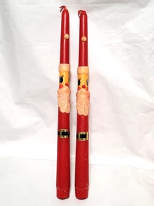 2 Vintage 12" Christmas Santa Face w/ belt Taper Candles, unburned - Picture 1 of 5