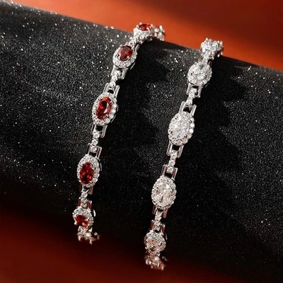 Oval Cut Full Moissanite Cuban Bracelet 925 Sterling Silver Chain Hip Hop GRA - Image 1 of 4