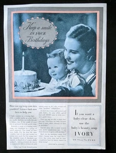 1937 Ivory Soap Print Ad 1st Birthday Baby Youthful Skin Mom Mother - Picture 1 of 1