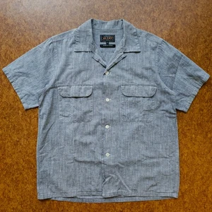 LNWOT BEAMS Plus Made in Japan Cotton Flax Chambray S/S Camp Collar Shirt Gray S - Picture 1 of 9