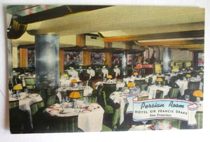 Vintage Leinen Postkarte von PERSIAN ROOM, Hotel Sir Francis Drake, San Francisco - Bild 1 von 2