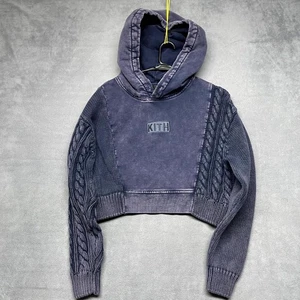 Kith Sierra Cropped Hoodie Damen Medium Navy Blau Logo Zopfmuster Warm Wear - Bild 1 von 7