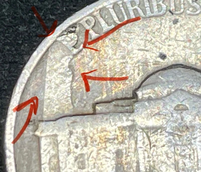 1946 (P) 5c Rev Lamination Error Jefferson Nickel Partial Split/peeling Planchet - Image 1 of 4