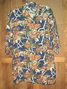 MONZINI Men's Blue Floral Hawaiian Woody Wagon Button Up SS Shirt size M Medium - Picture 1 of 4