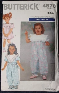 De colección 1990 Butterick #4876 Niño Pequeño Talla 1/2/3 Burbuja Mameluco/Pantalones de Fiesta Patrón - Imagen 1 de 2