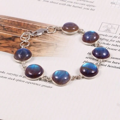 Labradorite 12 MM Round Healing Bracelet Women Protection 925 Sterling Silver - Image 1 of 3