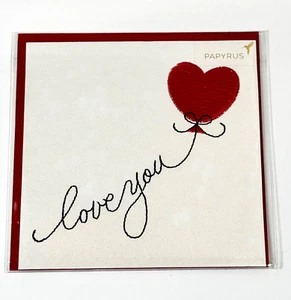 Papyrus Valentines Day Greeting Card Embroidered Love You With Heart Balloon - Picture 1 of 2