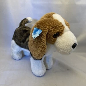 Beagle Puppy Dog Brown and White Plush w/Blue Satin Bow, 10" Long, No Tags - Picture 1 of 5