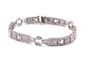 Vintage Art Deco Lab-Created Round Cut 3.08CT Diamonds Geometric Design Bracelet - Picture 1 of 7